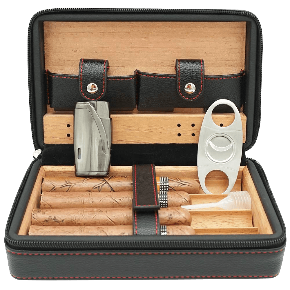 Travel humidor, wood and leather, travel cigar humidor, cigar protector,  cigar cutter