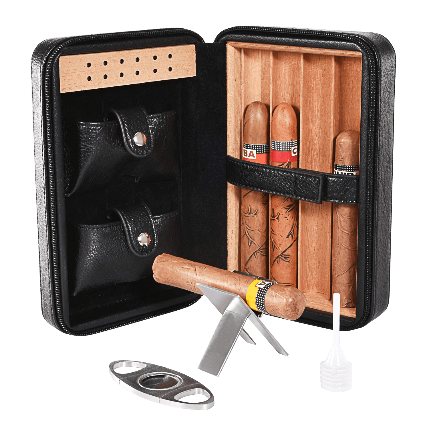 CiTree Cigar Travel Humidor, Cedar Wood Leather Cigar Case with Cigar  Accessories Gift Set, Brown