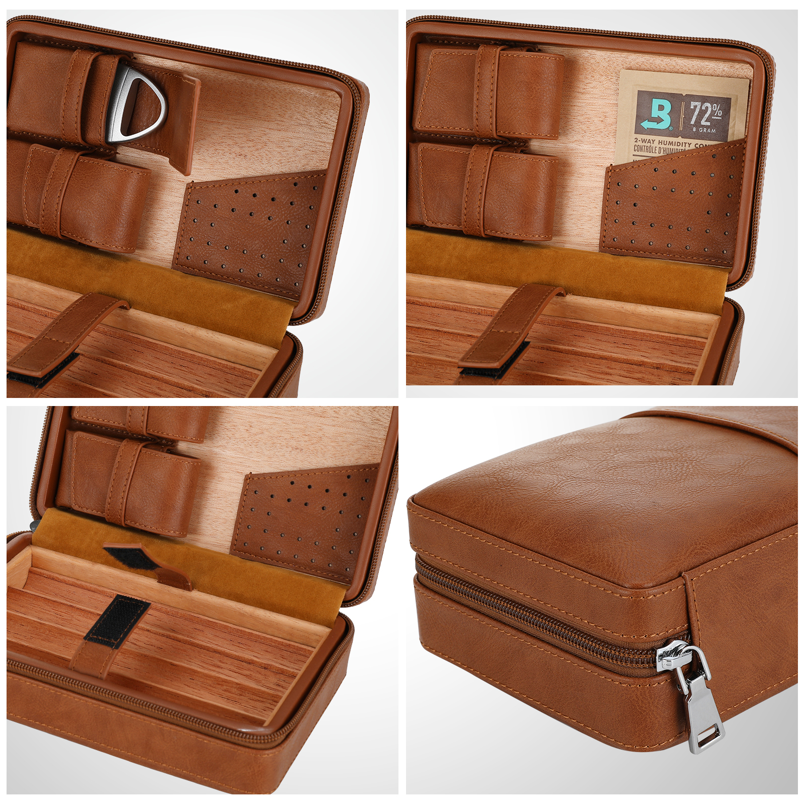 CiTree Cigar Travel Humidor, Cedar Wood Leather Cigar Case with Cigar  Accessories Gift Set, Brown